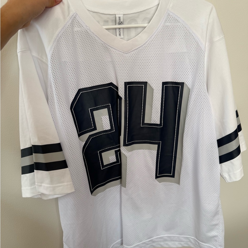 Women's White and Black Number 24 Jersey Top